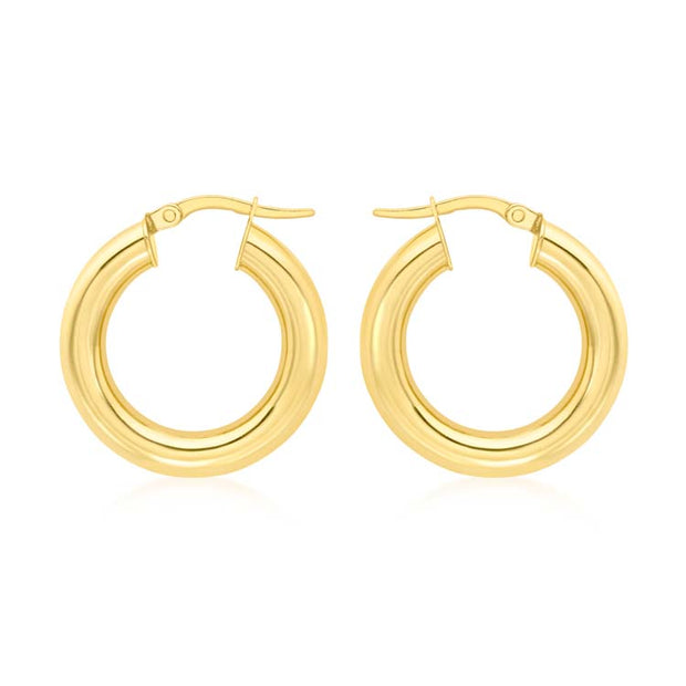 9K Yellow Gold Chunky Tube Creole Earrings 15mm | The Jewellery Boutique