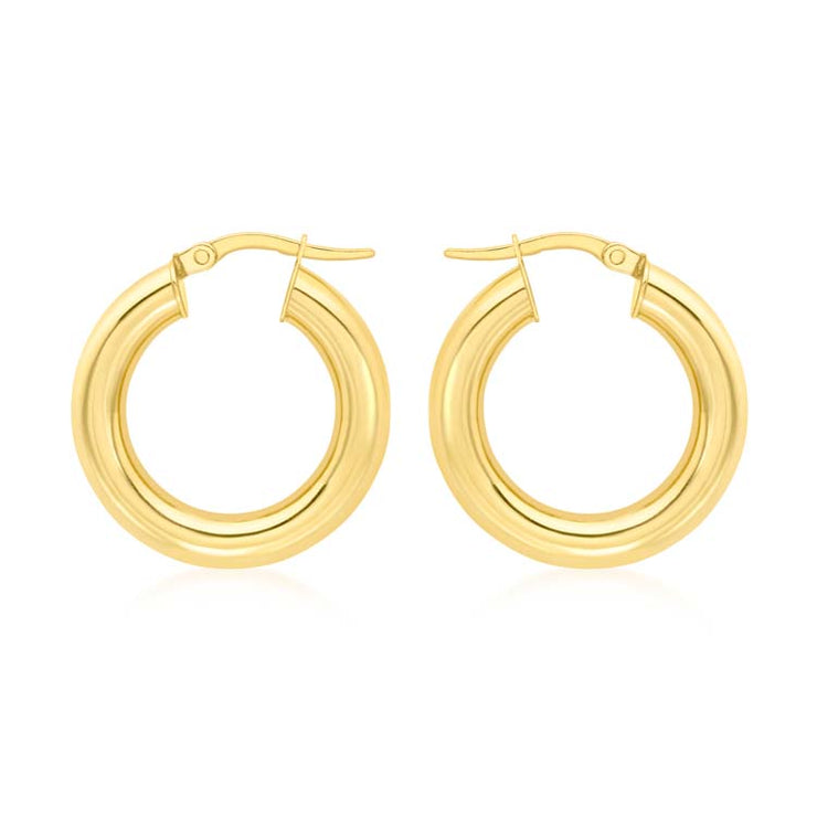 9K Yellow Gold Chunky Tube Creole Earrings 15mm | The Jewellery Boutique