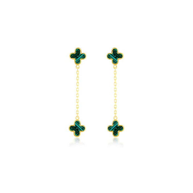 9K Yellow Gold Malachite Petal Drop Earrings | The Jewellery Boutique