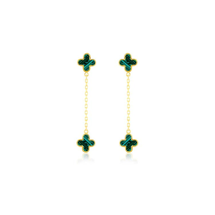 9K Yellow Gold Malachite Petal Drop Earrings | The Jewellery Boutique