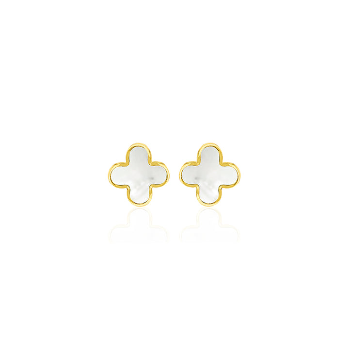 9K Yellow Gold Mother of Pearl Petal Stud Earrings