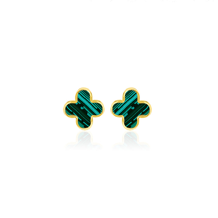 9K Yellow Gold Malachite Petal Stud Earrings