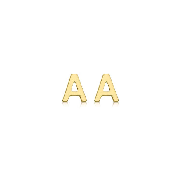 9K Yellow Gold Mini Initial 'A' Stud Earrings | The Jewellery Boutique