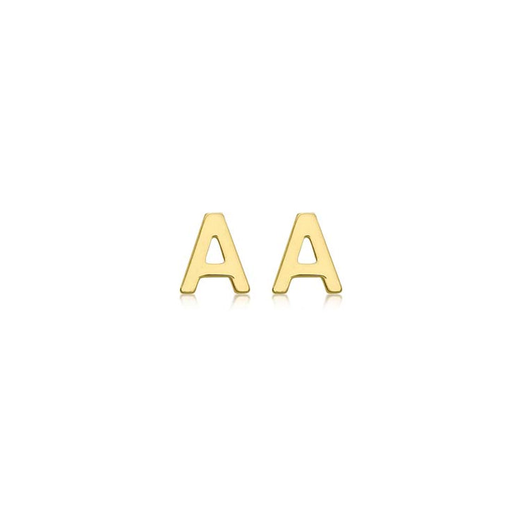 9K Yellow Gold Mini Initial 'A' Stud Earrings | The Jewellery Boutique