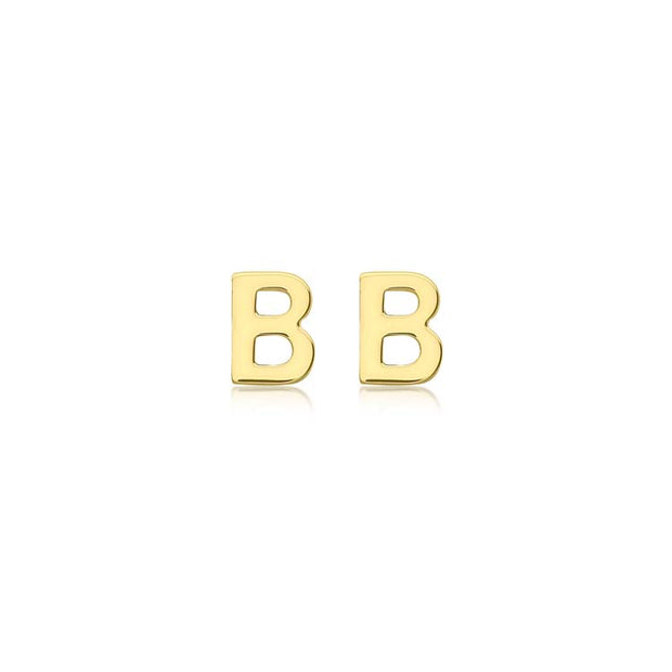 9K Yellow Gold Mini Initial 'B' Stud Earrings | The Jewellery Boutique