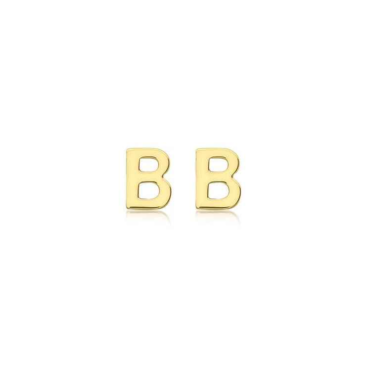 9K Yellow Gold Mini Initial 'B' Stud Earrings | The Jewellery Boutique