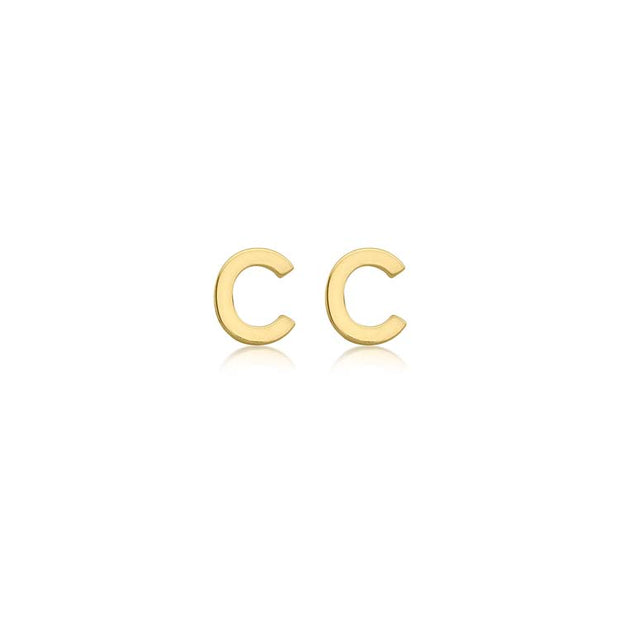 9K Yellow Gold Mini Initial 'C' Stud Earrings | The Jewellery Boutique