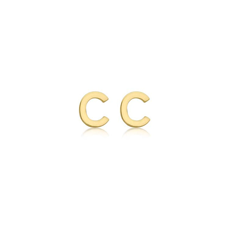 9K Yellow Gold Mini Initial 'C' Stud Earrings | The Jewellery Boutique