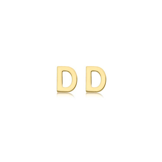 9K Yellow Gold Mini Initial 'D' Stud Earrings | The Jewellery Boutique