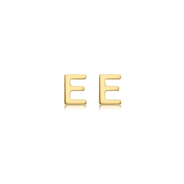 9K Yellow Gold Mini Initial 'E' Stud Earrings | The Jewellery Boutique