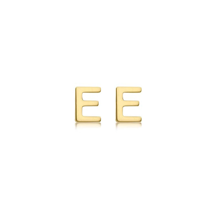 9K Yellow Gold Mini Initial 'E' Stud Earrings | The Jewellery Boutique