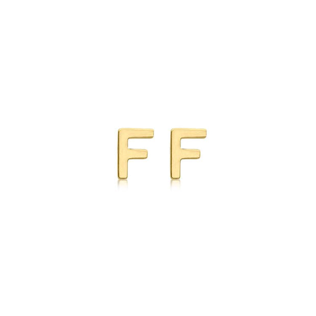 9K Yellow Gold Mini Initial 'F' Stud Earrings | The Jewellery Boutique