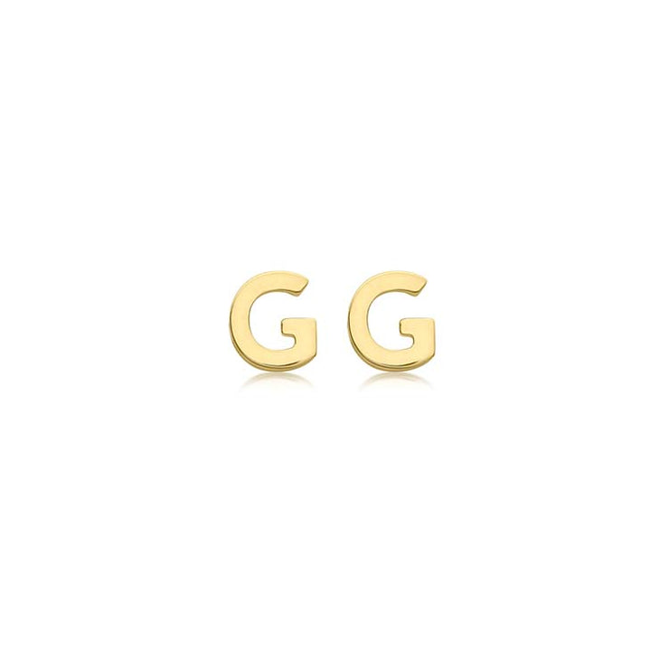 9K Yellow Gold Mini Initial 'G' Stud Earrings | The Jewellery Boutique