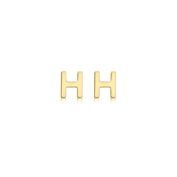 9K Yellow Gold Mini Initial 'H' Stud Earrings | The Jewellery Boutique