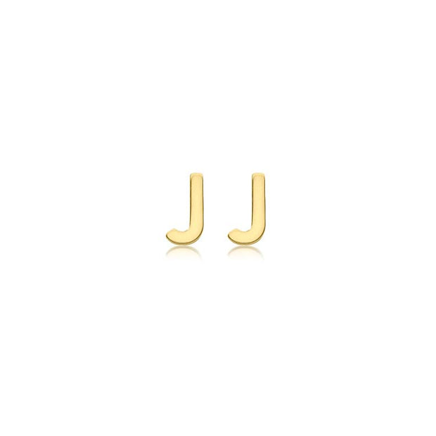 9K Yellow Gold Mini Initial 'J' Stud Earrings | The Jewellery Boutique