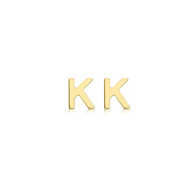 9K Yellow Gold Mini Initial 'K' Stud Earrings | The Jewellery Boutique