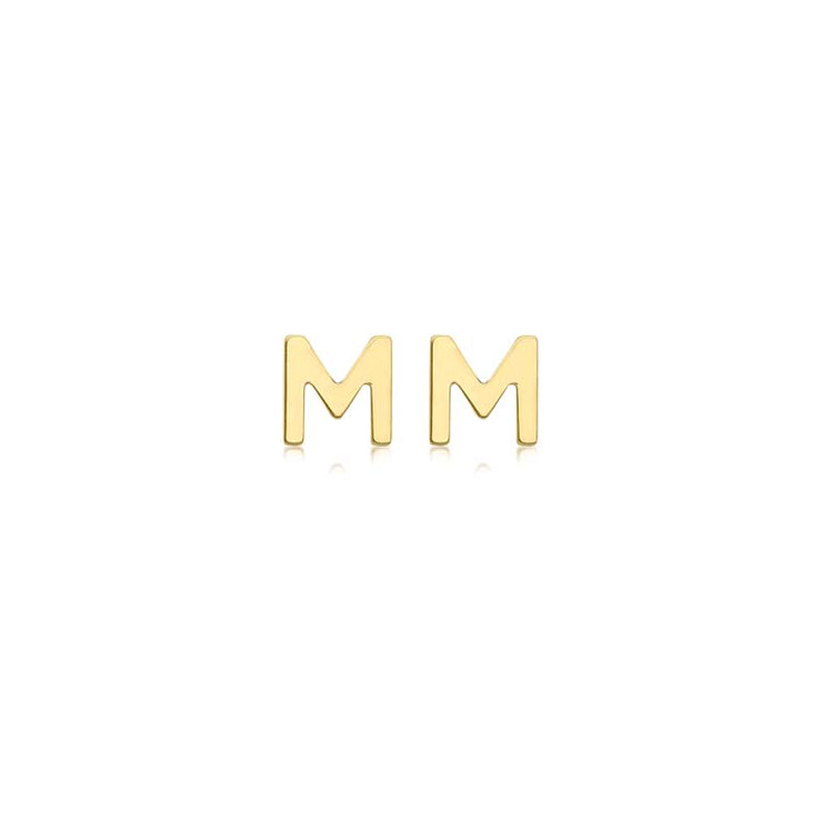 9K Yellow Gold Mini Initial 'M' Stud Earrings | The Jewellery Boutique