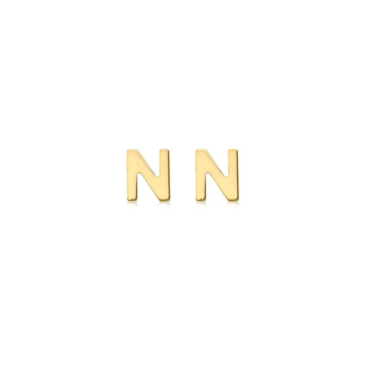 9K Yellow Gold Mini Initial 'N' Stud Earrings | The Jewellery Boutique