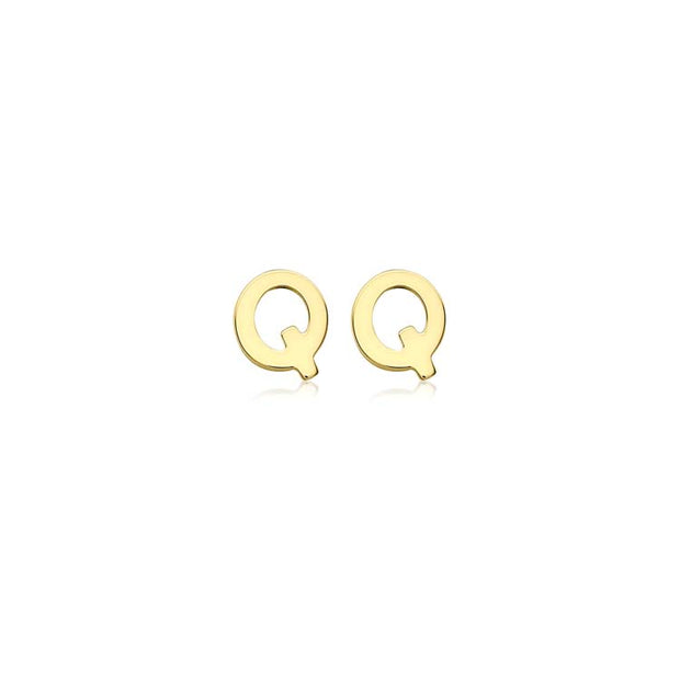 9K Yellow Gold Mini Initial 'Q' Stud Earrings | The Jewellery Boutique