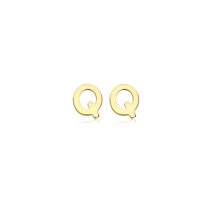 9K Yellow Gold Mini Initial 'Q' Stud Earrings | The Jewellery Boutique