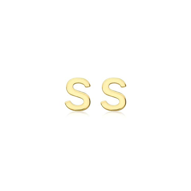 9K Yellow Gold Mini Initial 'S' Stud Earrings | The Jewellery Boutique