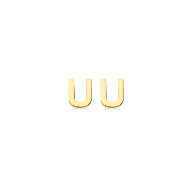 9K Yellow Gold Mini Initial 'U' Stud Earrings | The Jewellery Boutique