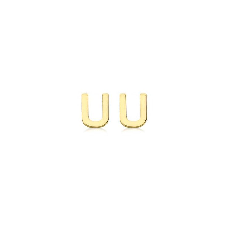 9K Yellow Gold Mini Initial 'U' Stud Earrings | The Jewellery Boutique