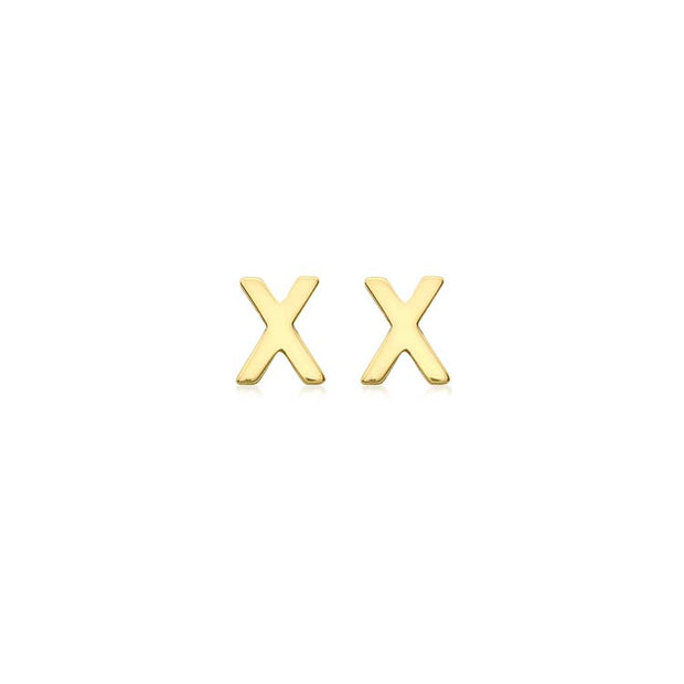 9K Yellow Gold Mini Initial 'X' Stud Earrings | The Jewellery Boutique