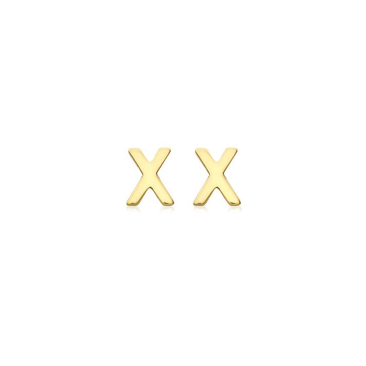 9K Yellow Gold Mini Initial 'X' Stud Earrings | The Jewellery Boutique