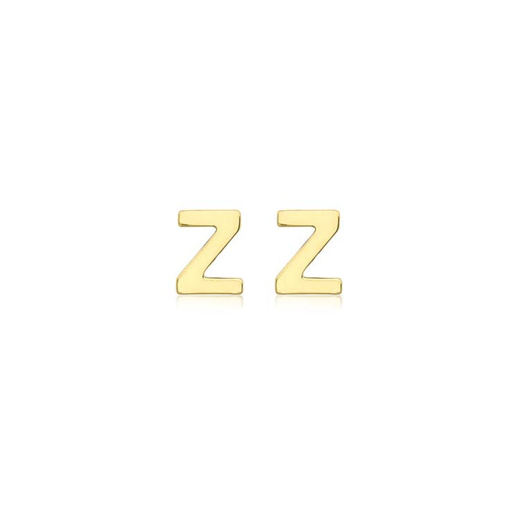 9K Yellow Gold Mini Initial 'Z' Stud Earrings | The Jewellery Boutique