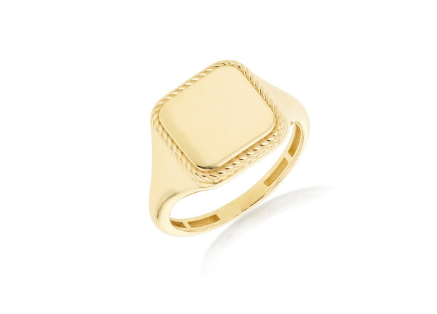 9K Yellow Gold Square Rope Signet Ring