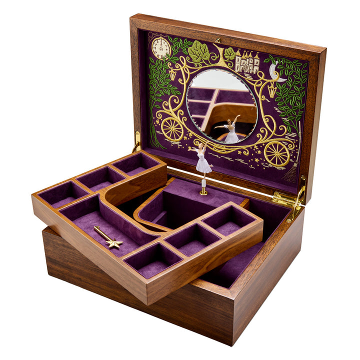 Ballet Musical Jewellery Box - Cinderella Walnut Wood
