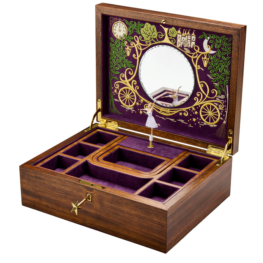 Ballet Musical Jewellery Box - Cinderella Walnut Wood