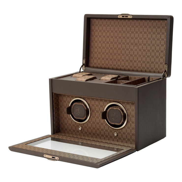 Earth Double Watch Winder With Storage Coffee