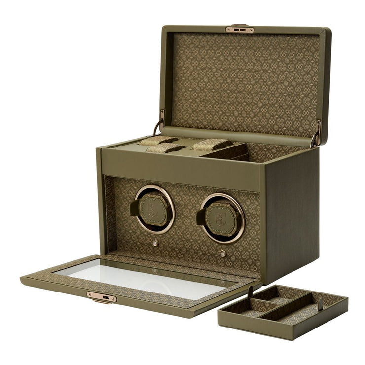 Earth Double Watch Winder With Storage Olive