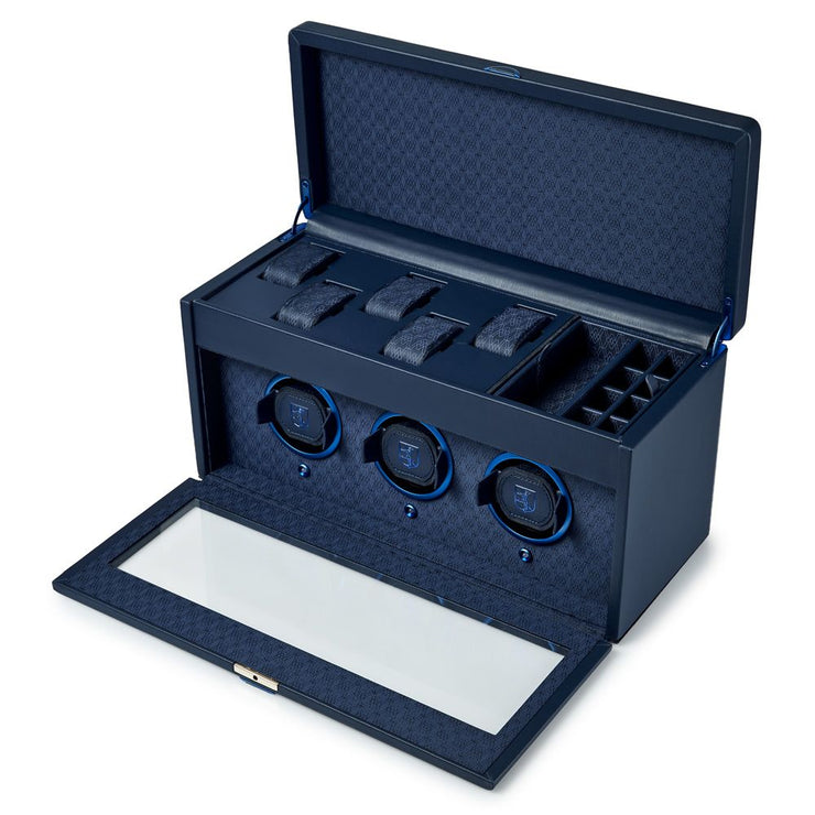 Earth Triple Watch Winder With Storage Blue