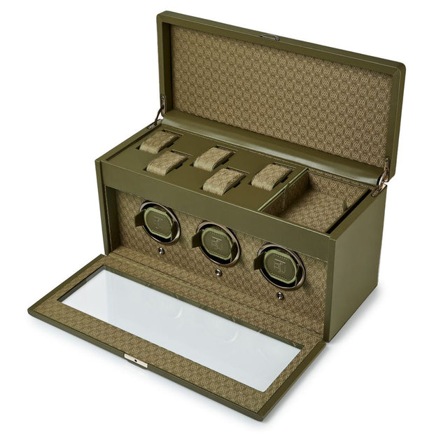 Earth Triple Watch Winder With Storage Olive