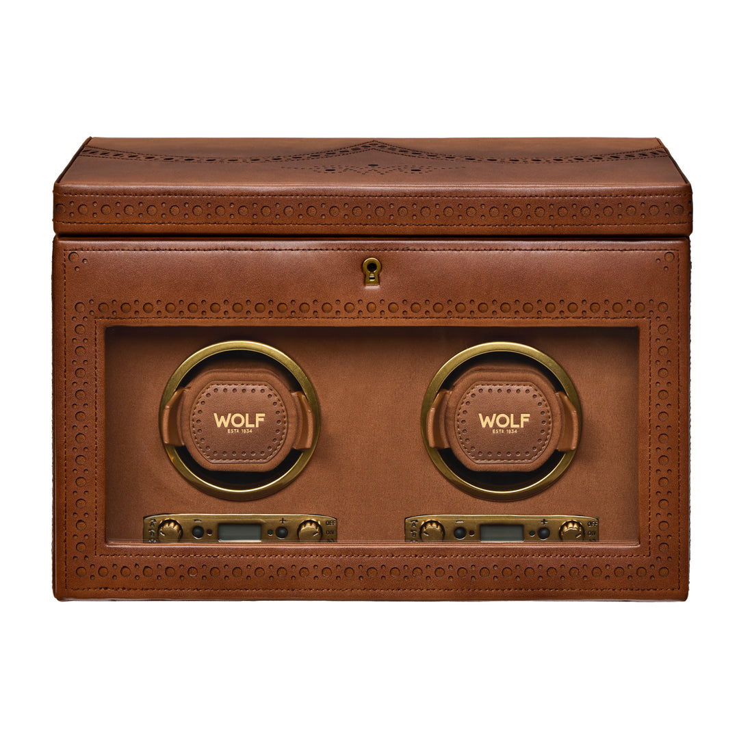 WOLF Brogue Double Watch Winder With Storage