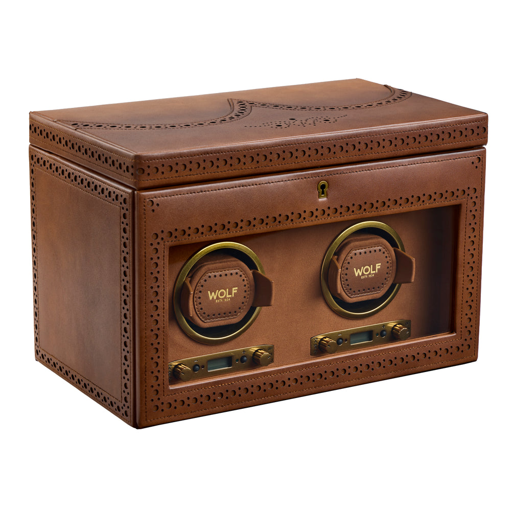 WOLF Brogue Double Watch Winder With Storage