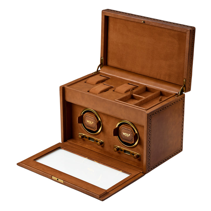 WOLF Brogue Double Watch Winder With Storage