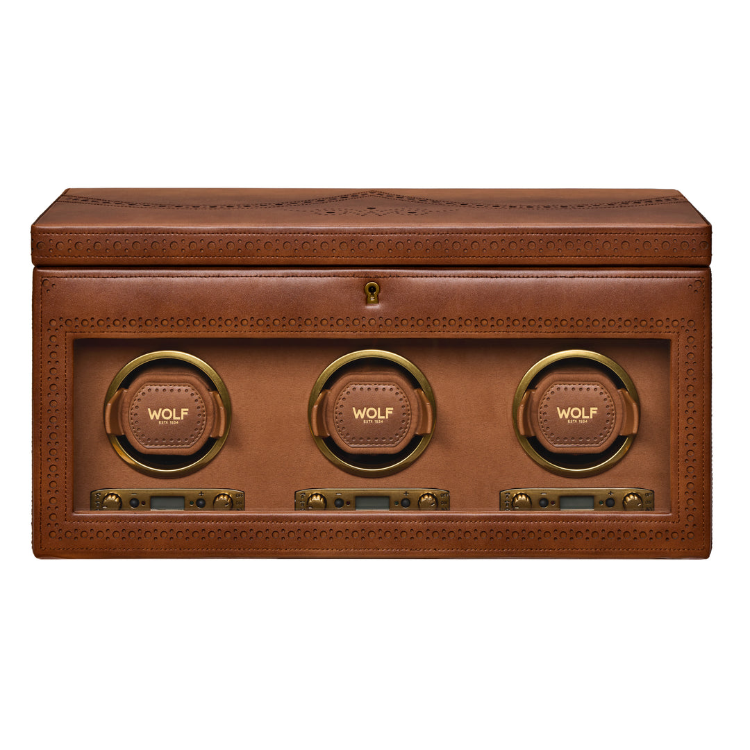 WOLF Brogue Triple Watch Winder With Storage