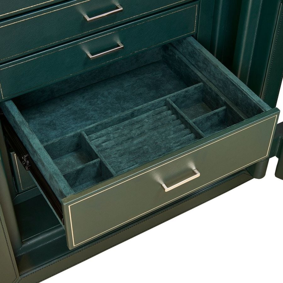 WOLF Athos 12 Piece Watch Winder and Jewellery Safe Green