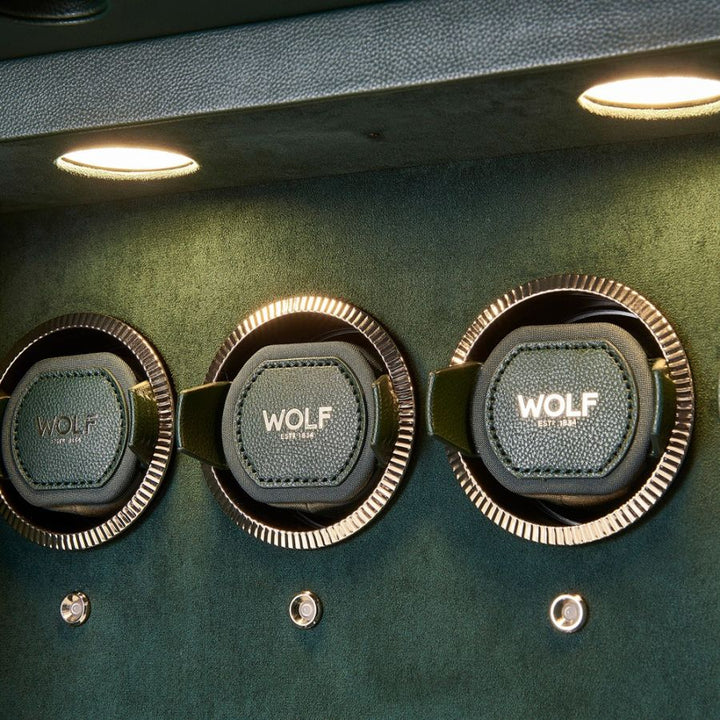 WOLF Athos 16 Piece Watch Winder and Jewellery Safe Green