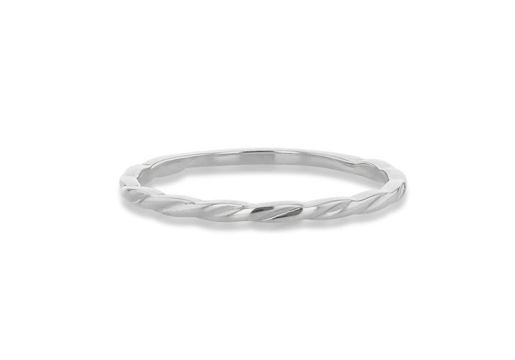 9K White Gold Twist Slim Stacker Ring