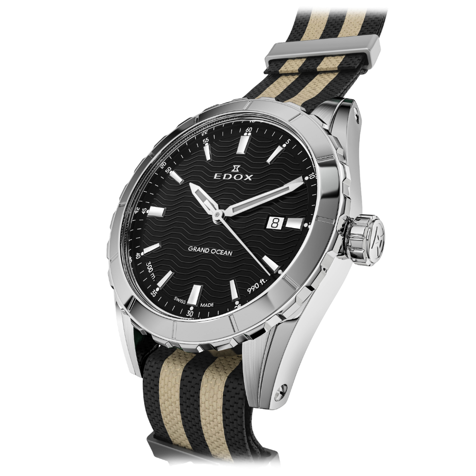 Edox Grand Ocean Black Dial Nato 42mm Watch