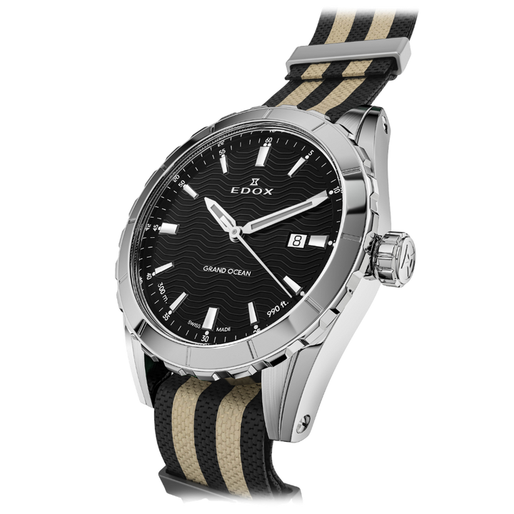 Edox Grand Ocean Black Dial Nato 42mm Watch