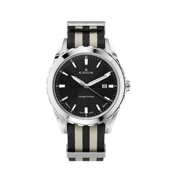 Edox Grand Ocean Black Dial Nato 42mm Watch