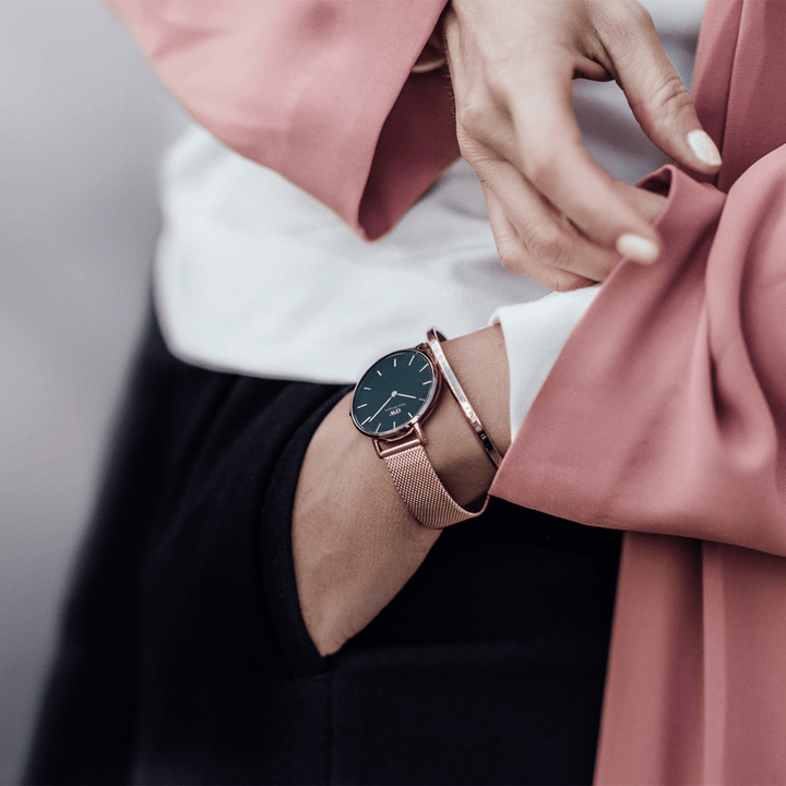 Petite 28 Melrose Rose Gold & Black Watch