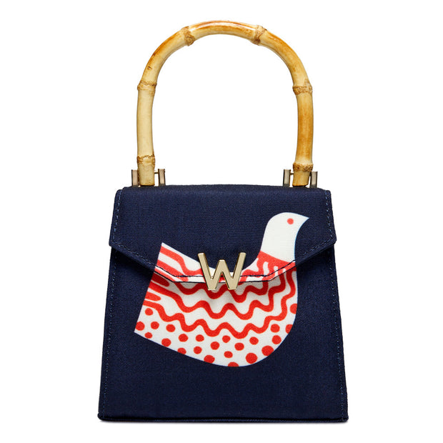 Wolf Evie Collection Small Bag with Navy Bird Print