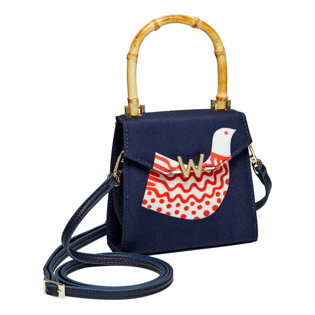 Wolf Evie Collection Small Bag with Navy Bird Print